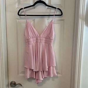 Victoria + Sophia dusty pink small ruffle romper dress